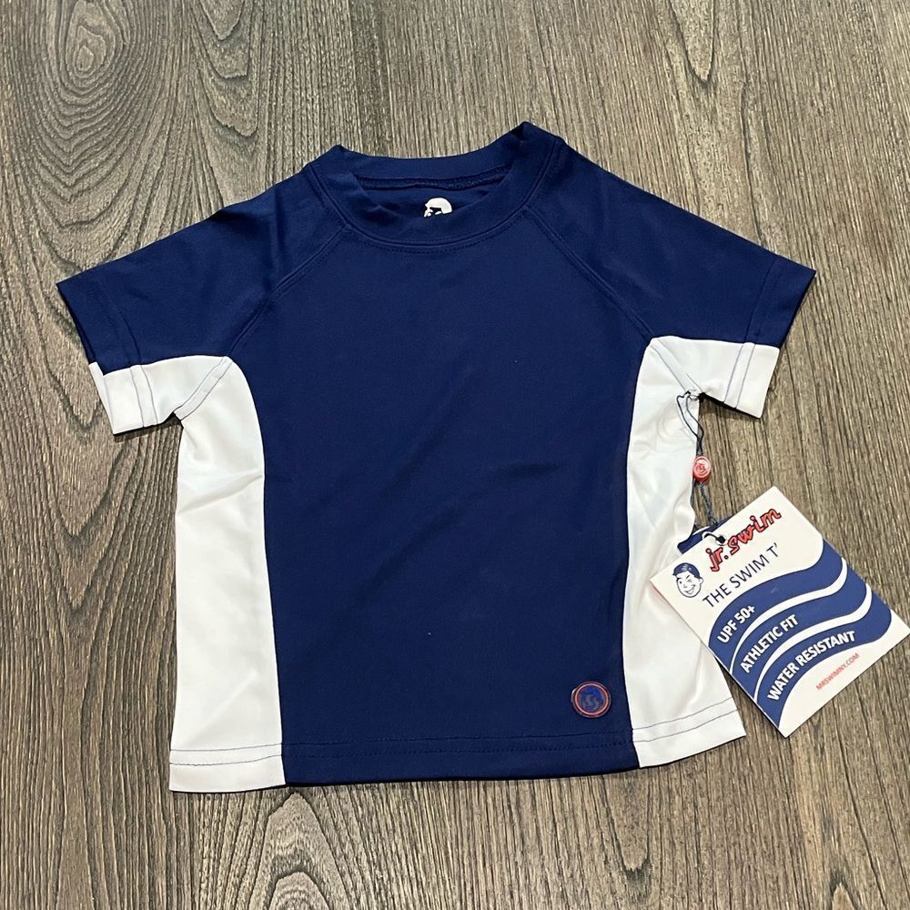 NWT Mr. Swim Jr. Swim Shirt UPF 50 Water Resistant Navy White Colorblock Size 3T